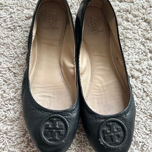 Tory Burch Black Leather Loafers with Emblem